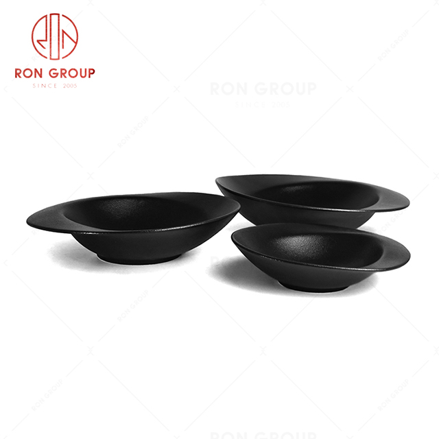RonGroup New Color Matte Black Chip Proof Porcelain  Collection - Ceramic Dinnerware Odd Soup Bowl 