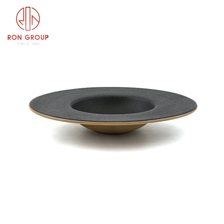 Good quality frosted black ceramic water wave hat shape plate restaurant hotel supplies dinnerware set