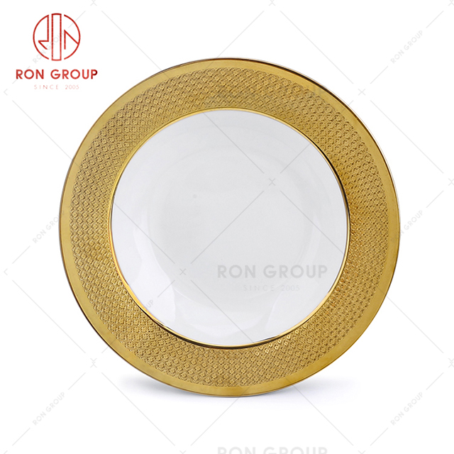 High repurchasing rate high-end hotel dinner tableware restaurant gold-plated steak pasta plate