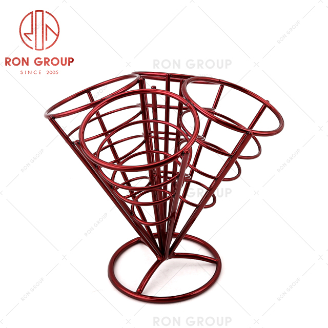 Four grid stainless steel restaurant tableware black red spray cone chips shelf cone snack stand