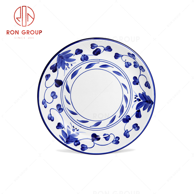 RonGroup New Color Rattan Flower Chip Proof Porcelain  Collection - Ceramic Dinnerware Round Meal  Plate 