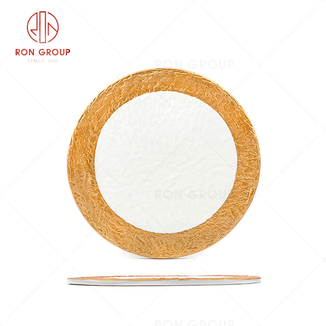 RN0660P00002 Wholesale High-end Gilded Splendor Porcelain Series Stone Pattern Round Dish