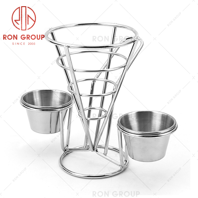 Wholesale supply high-quality stainless steel restaurant utensils hotel lovely shape double bowl chips shelf