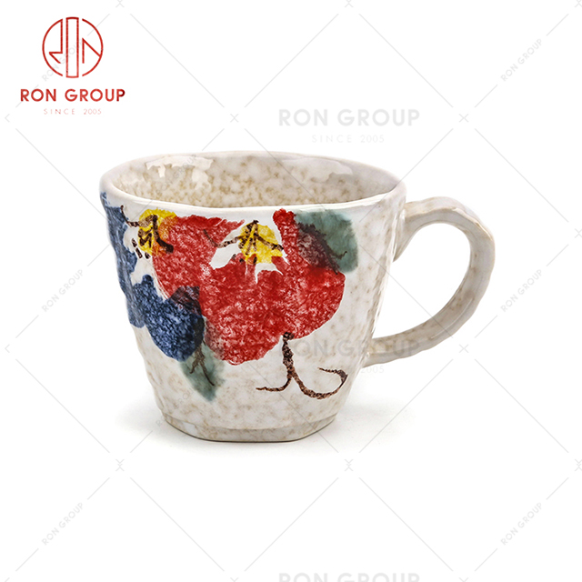 Chinese style rich noble design restaurant banquet festive ceramic tea cup with handle