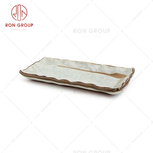 Trendy design restaurant ceramic tableware high quality hotel snack candy retangular plate