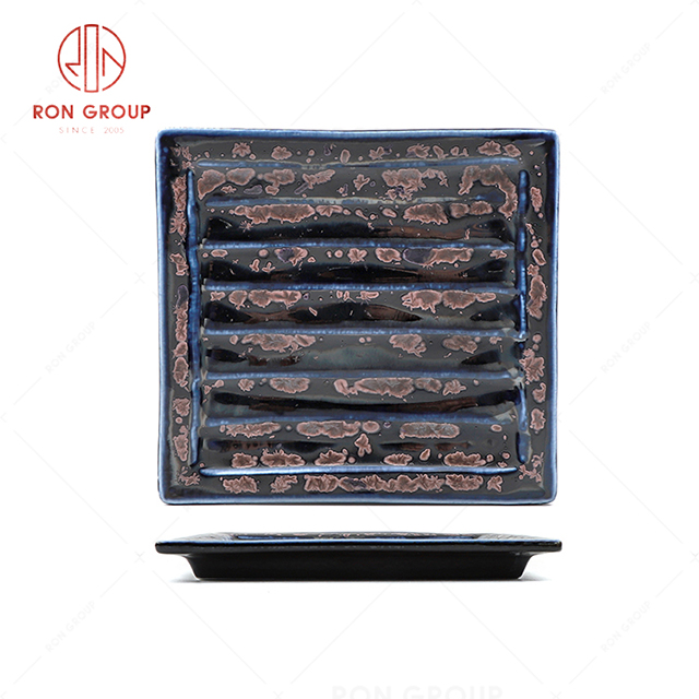 RN0660P00401 Hot Selling Unique Design Blue Agate Series  Ceramic Stripe Square Plate
