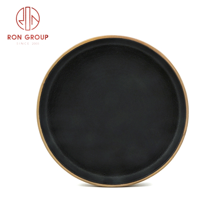 Popular frosted black ceramic water wave round plate restaurant hotel supplies dinnerware set