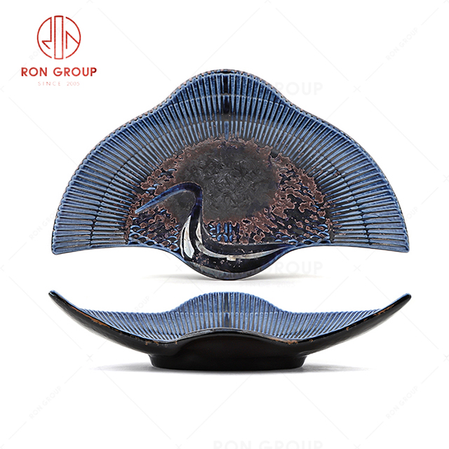RN0660P00333 Hot Selling Unique Design Blue Agate Series Ceramic  Crane Plate