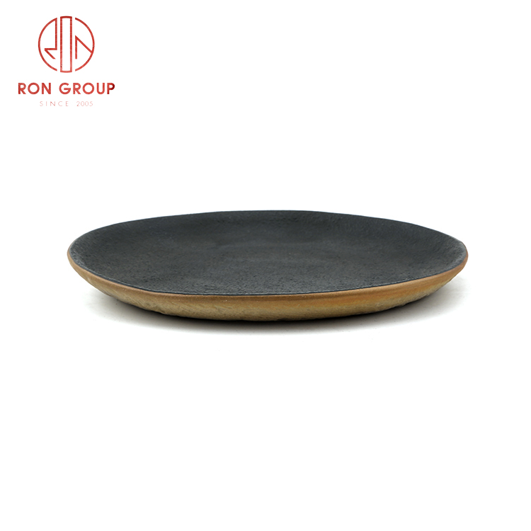 New promotion frosted black ceramic cloth design round plate restaurant hotel supplies dinnerware set