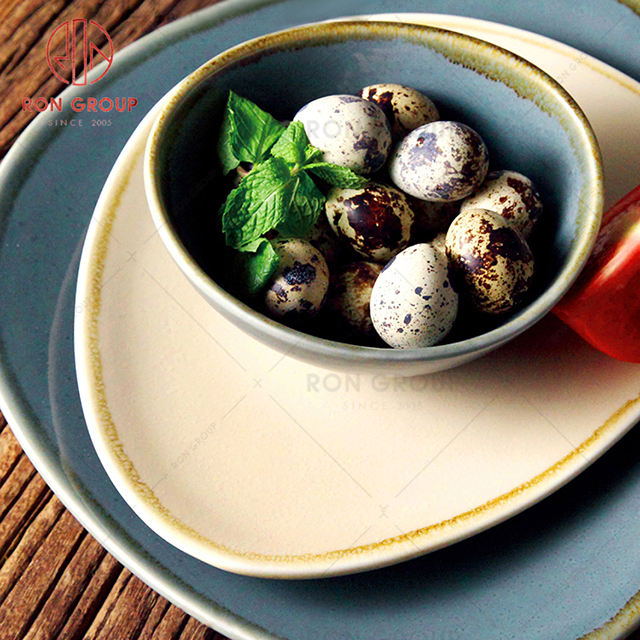 Polished ceramic tableware custom plain fired semi glazed simple Morandi plate