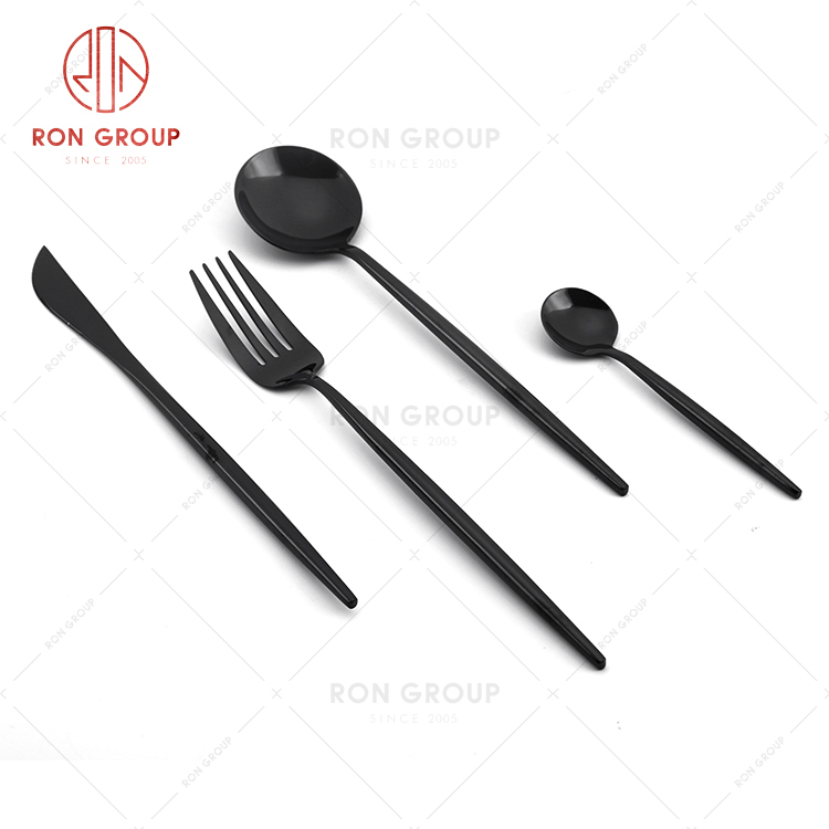 Classic pure black series high quality hotel tableware restaurant knife fork spoon set