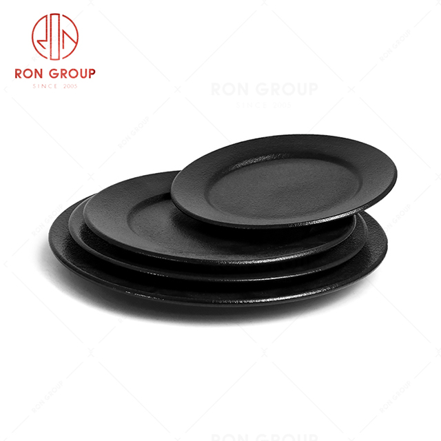 RonGroup New Color Matte Black Chip Proof Porcelain  Collection - Ceramic Dinnerware Flat  Round Plate 