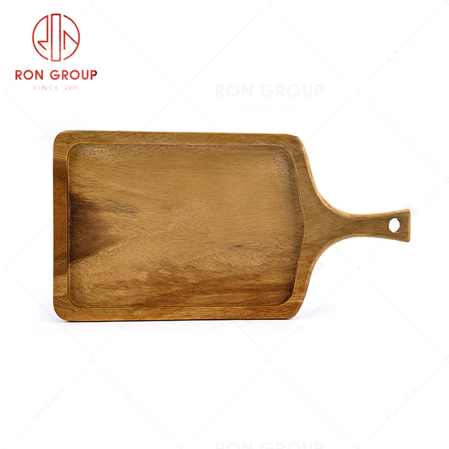 Classic design restaurant quality tableware wooden steak plate pizza plate with handle