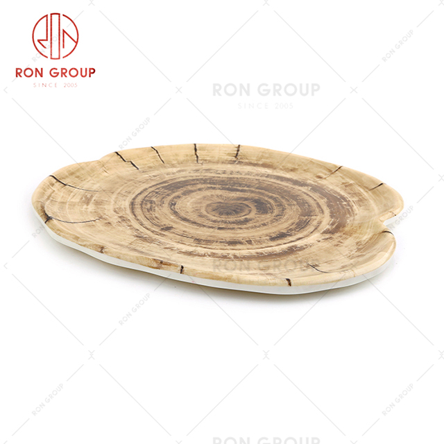 Melamine plate imitation bark round barbecue hot pot tableware commercial plastic creative plate special dish plate of Southeast Asian Restaurant