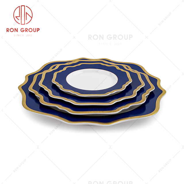Anti scalding creative restaurant tableware blue beautiful western wedding tableware deep plate
