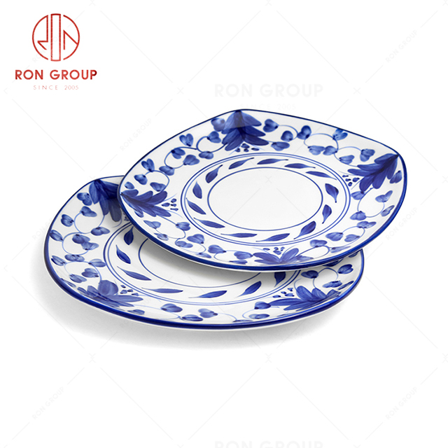 RonGroup New Color Rattan Flower Chip Proof Porcelain  Collection - Ceramic Dinnerware Shallow Square  Plate