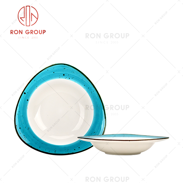 Hot Sale Custom Logo Irregular Shape White Blue Restaurant Serving Dishes