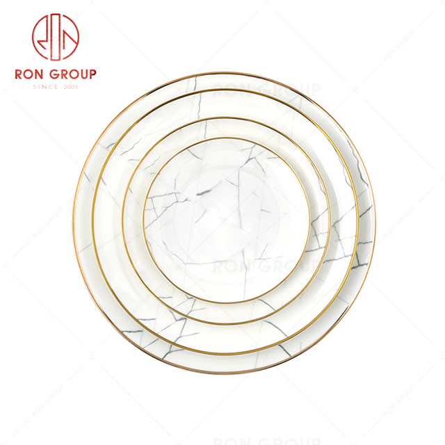 Nordic style golden edge design high-end restaurant tableware hotel dinnerware bone china plate