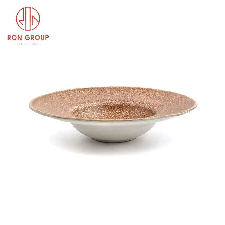Good quality Asian style ceramic dinnerware set ceramic bamboo hat shape flat plate