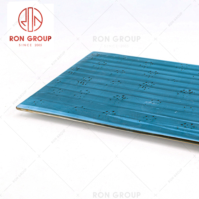 high quality party restaurant blue ceramic rectangular plate porcelain crockery