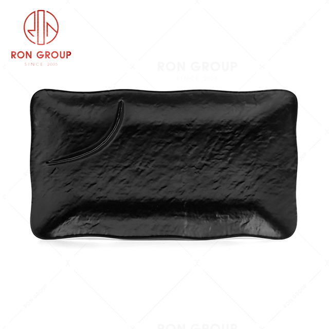 High end hotel tableware restaurant black rectangular plate with grid 
