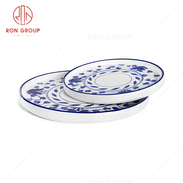 RonGroup New Color Rattan Flower Chip Proof Porcelain  Collection - Ceramic Dinnerware Round Plate