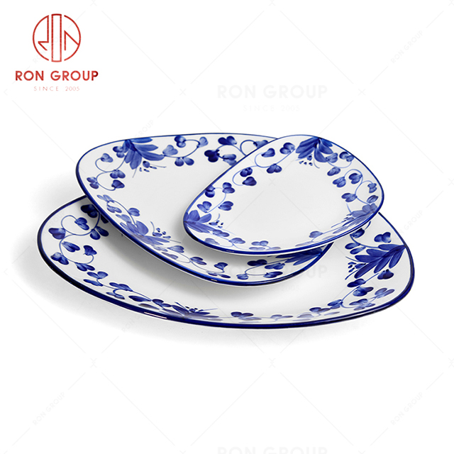 RonGroup New Color Rattan Flower Chip Proof Porcelain  Collection - Ceramic Dinnerware Trigon Plate