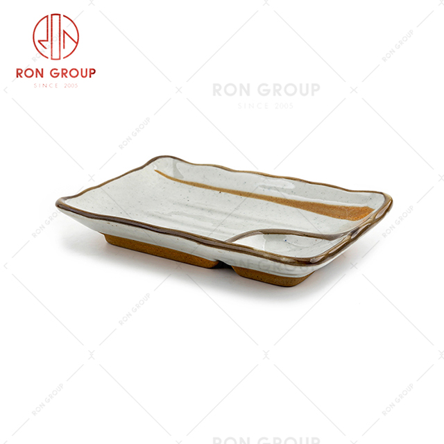 Restaurant ceramic tableware hotel creative design heightening irregular side lattice plate