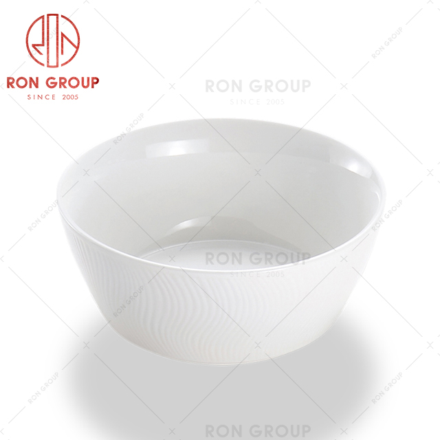Embossed pattern design restaurant creative tableware durable hotel white soup rice round bowl