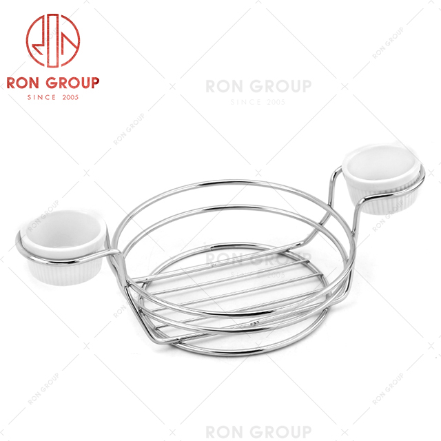 Black round double sauce bowl restaurant afternoon tea stainless steel bread basket