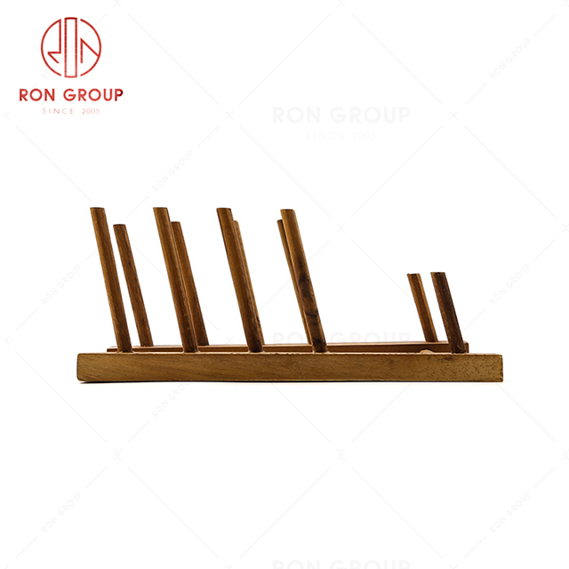 Elegant dignified style design restaurant tableware hotel kitchen utensils wooden plate rack