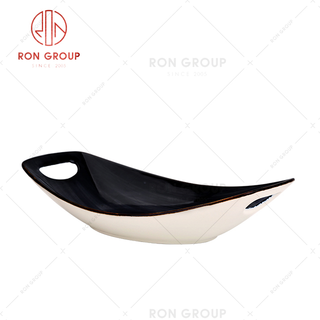 Cheap price black charger plates hotel long dishes plates ceramic fine ceramic set plates