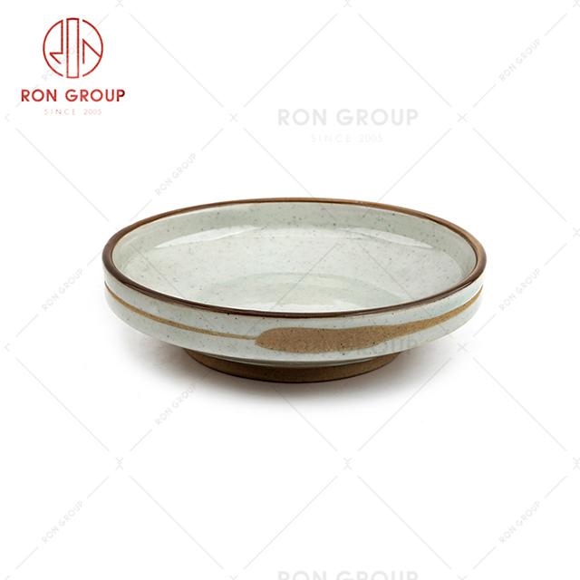 Round retro style Chinese restaurant ceramic tableware hotel rice noodle soup high base shadow bowl