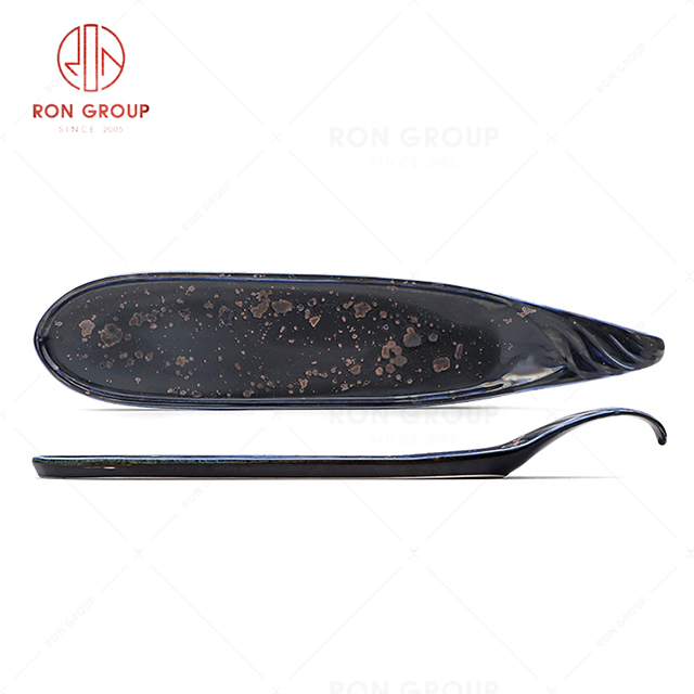 RN0660P00273  Hot Sale Unique Design Blue Agate Ceramic Long Plate