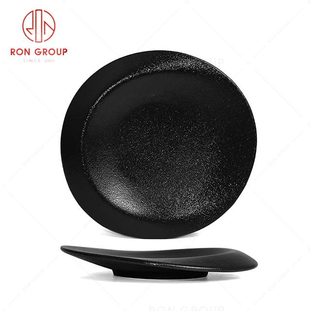 RonGroup New Color Matte Black Chip Proof Porcelain  Collection - Ceramic Dinnerware Odd Shallow Plate 