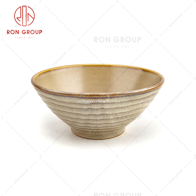 Special creative design restaurant tableware hotel wave ripple bowl retro Tang Dynasty style rice bowl