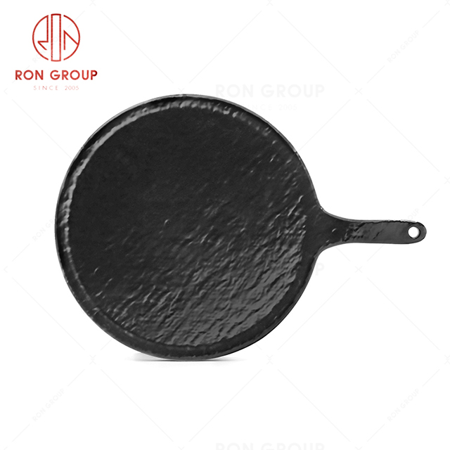 Texture design restaurant tableware hotel service rectangular plate with handle