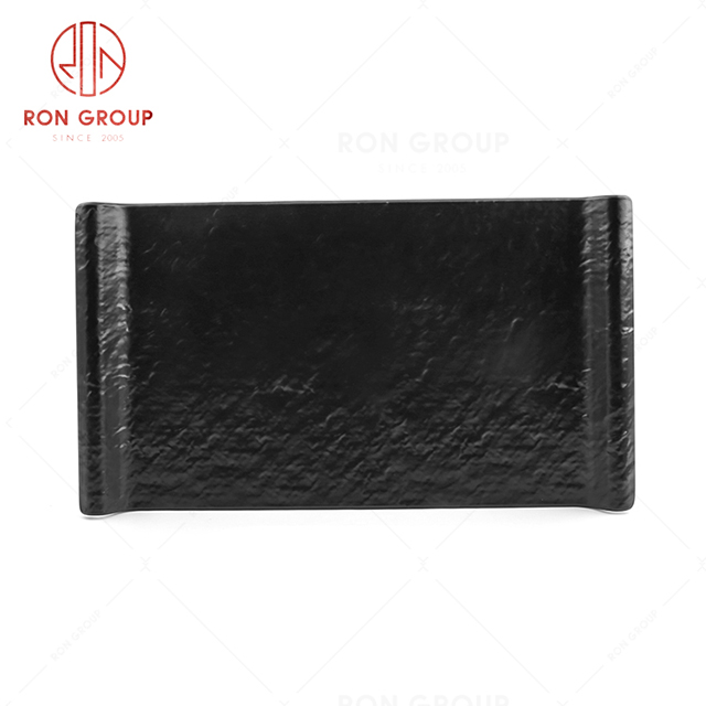 Wholesale supply restaurant tableware easily clean hotel black rectangular plate