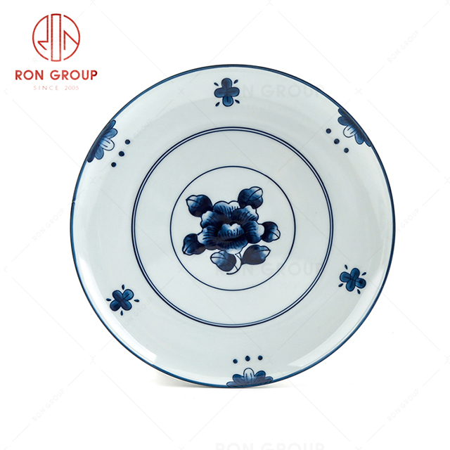 Chinese retro high temperature blue and white underglaze color ceramic tableware hotel restaurant ceramic plate