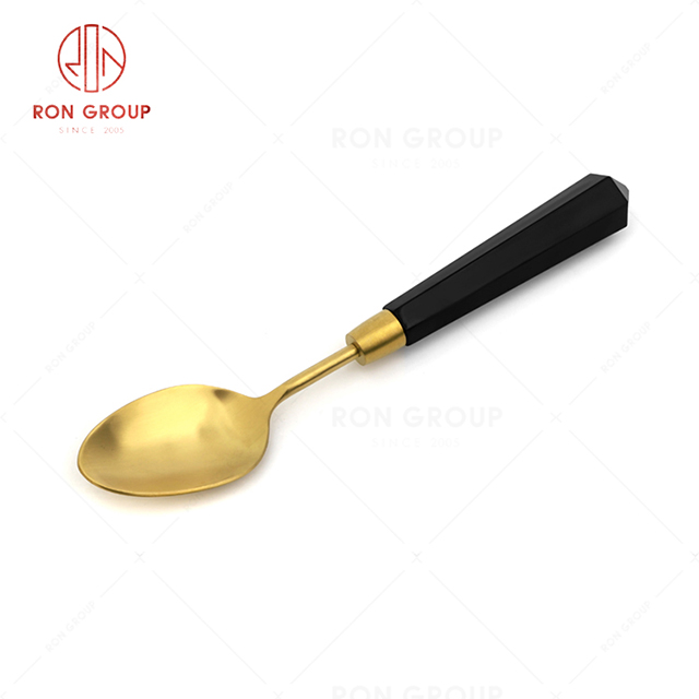 RN0068E00844 Unique Design Exquisite Durable Golden Diamond Handle Stainless Steel Dessert Spoon