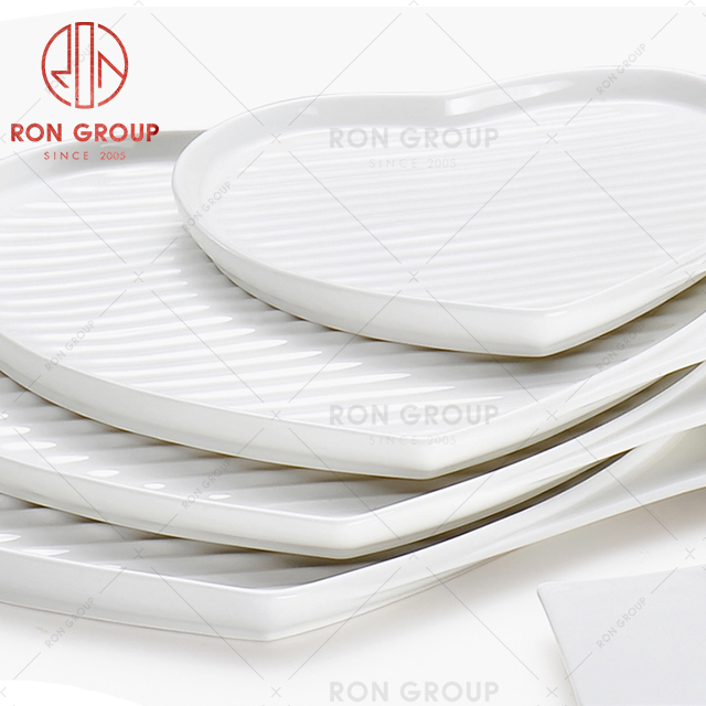 Love stripe design restaurant single side handle tableware hotel ceramic double side handle plate