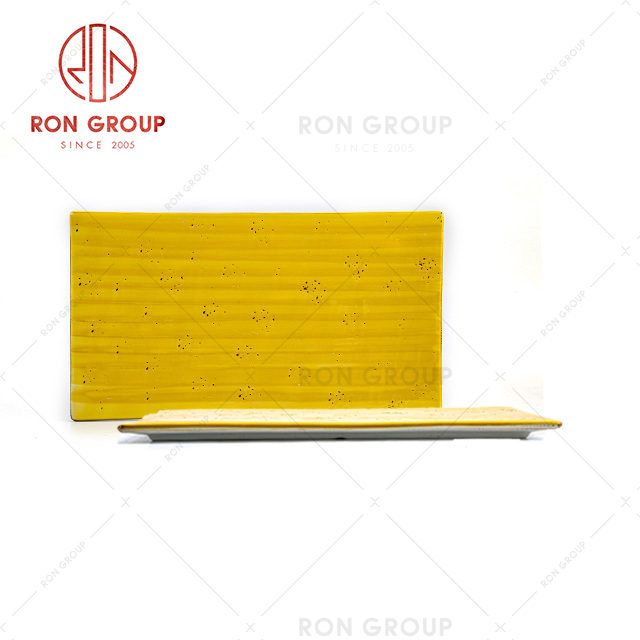 Hot selling ceramic dessert plate pure yellow porcelain rectangular plate