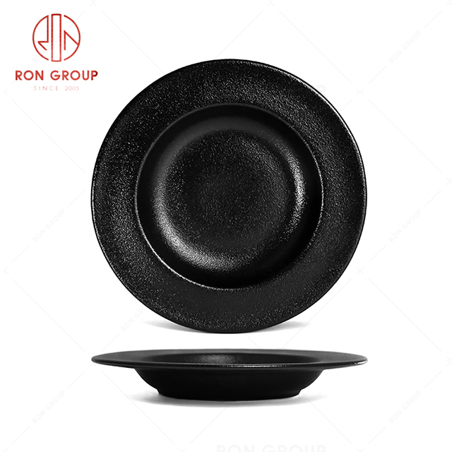 RonGroup New Color Matte Black Chip Proof Porcelain  Collection - Ceramic Dinnerware Broadside Round Meal Plate 