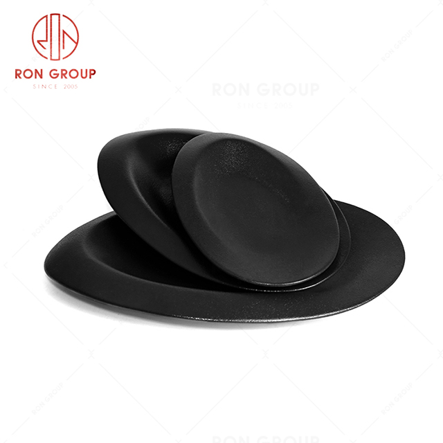 RonGroup New Color Matte Black Chip Proof Porcelain  Collection - Ceramic Dinnerware Odd Egg Shape Plate 