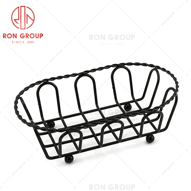 Multifunctional durable restaurant tableware stainless steel black fruit bread dinnerware oval basket