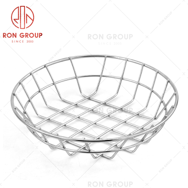 Small size black round bread basket stainless steel large size restaurant black fruit basket