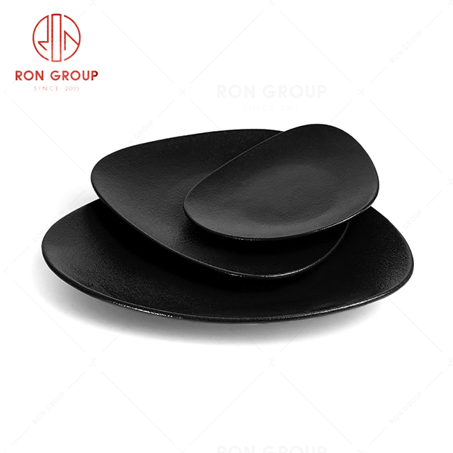 RonGroup New Color Matte Black Chip Proof Porcelain  Collection - Ceramic Dinnerware Trigon Plate 