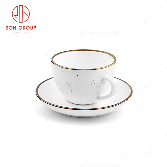 RonGroup New Color Cream White Chip Proof Porcelain  Collection - Ceramic Drinkware Coffee Cup and Saucer