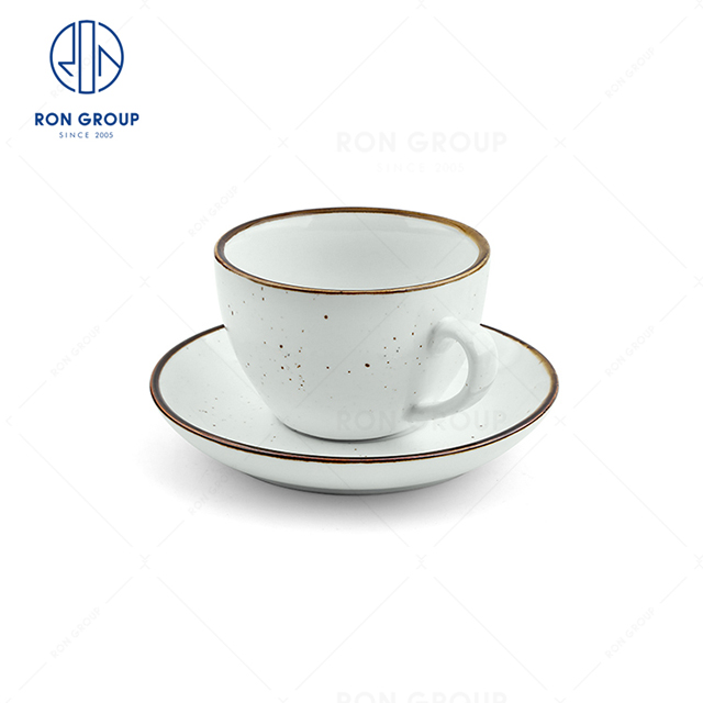 RonGroup New Color Misty White Bule Chip Proof Porcelain  Collection - Ceramic Drinkware Coffee Cup and Saucer 
