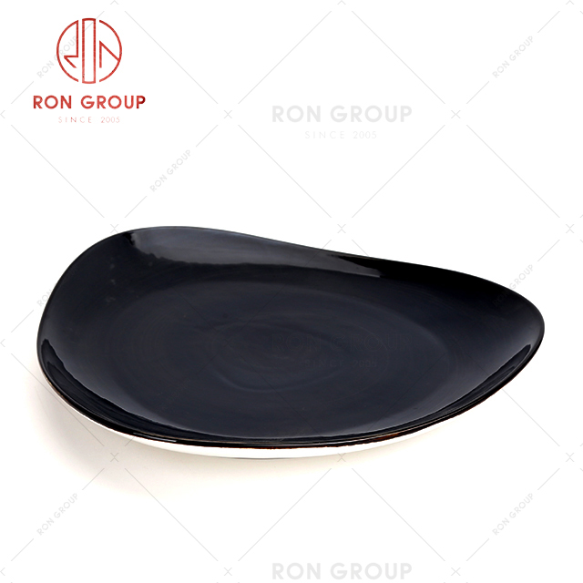 Wholesale Handmade  service plates buffet food new style black stone dinner plates
